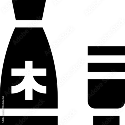 Minimalist sake bottle and cup icon in clean line style. Perfect for Japanese cuisine, traditional beverages, restaurant menus, food delivery apps, and cultural-themed UI UX designs. Ideal for both di