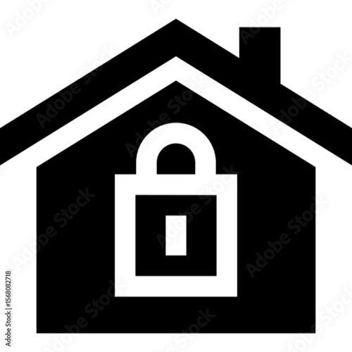 A clean and minimal vector icon of a locked home, illustrated in line art style. Ideal for smart home apps, security systems, home automation interfaces, real estate platforms, and UI UX design. Fully