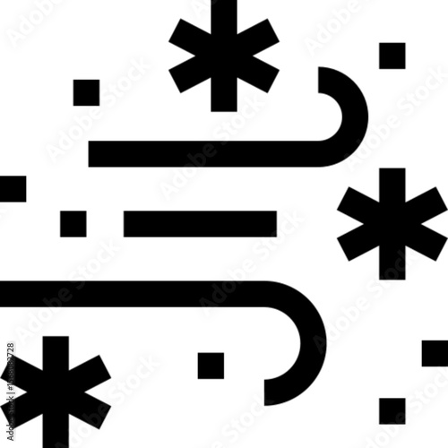 A clean and minimal vector icon of a blizzard, illustrated in line art style with snow and wind elements. Perfect for weather apps, climate graphics, seasonal forecasts, emergency preparedness materia
