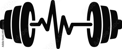 Barbell heartbeat pulse silhouette isolated on transparent background