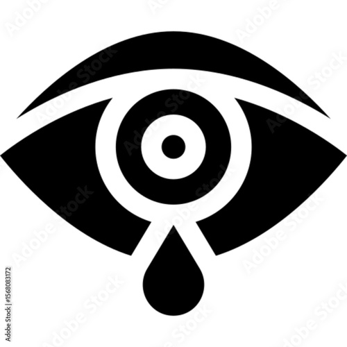 A clean and minimal vector icon illustrating lacrimation (tear production), featuring an eye with a tear drop in line art style. Ideal for medical infographics, healthcare apps, ophthalmology content,