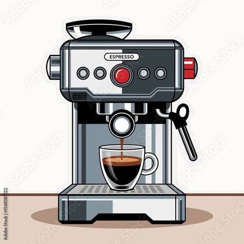 Sleek Metallic Espresso Machine Illustration A Detailed Drawing of Coffee Brewing Process