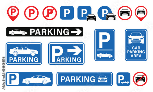 Set of car parking icon signs, car parking area