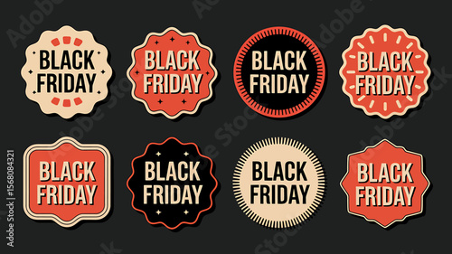 8 Black Friday Sale Badge Designs Retro Style Vector Graphics