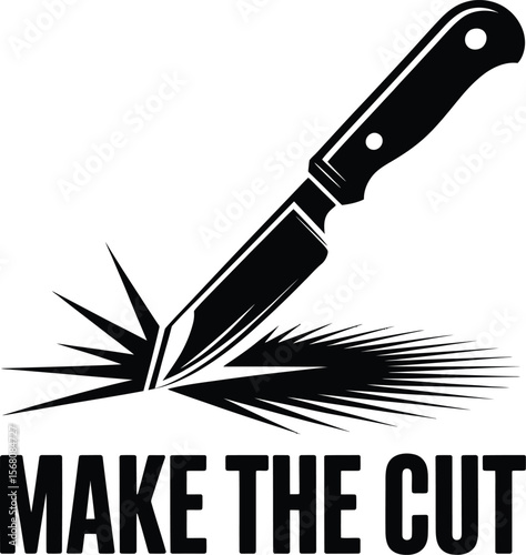 Sharp knife making a clean cut silhouette isolated on transparent background