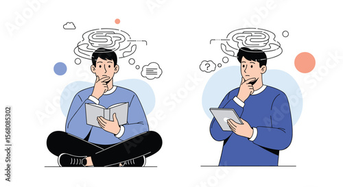Two men ponder reading books and using technology for deep contemplation