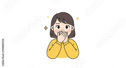 Young Woman Covering Mouth With Hands Expressing Surprise Delight Joyful Emotion