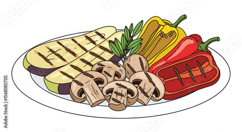 Delicious Grilled Vegetable Medley Featuring Zucchini Mushrooms and Peppers Served on a White Plate