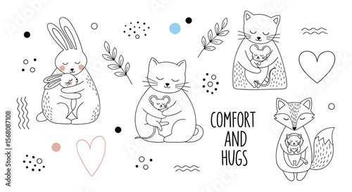 Cute Dotted Animals Embrace Tender Moments with Heartfelt Words