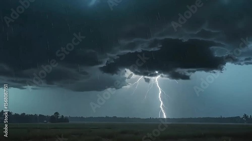 Dark thunderclouds forming in the sky with bright lightning strike, capturing the dramatic and intense energy of a coming storm.