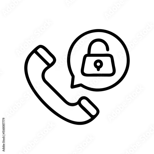 Vector illustration of a secure phone conversation icon with a lock symbol, communication and privacy theme, minimal design