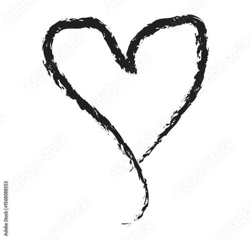 Grunge Heart Icon – Black Hand-Drawn Symbol with Textured Edges on White Background