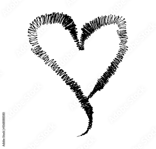 Grunge Heart Icon – Black Hand-Drawn Symbol with Textured Edges on White Background