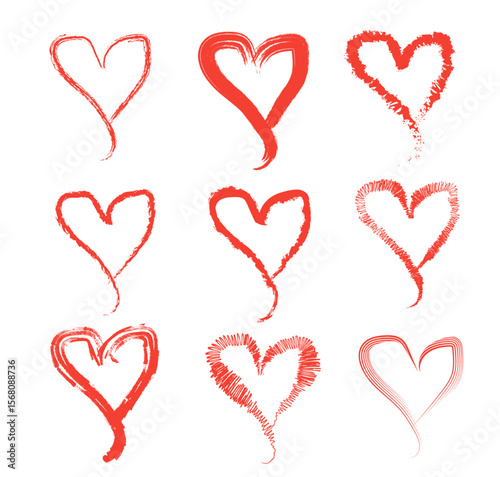 Heart Icon Set – Nine Unique Black Brush-Style Heart Designs