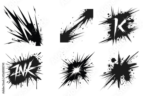 Expressive Grunge Vector Pack,  Spirals, Smears, and Comic Burst Symbols On White Bg


