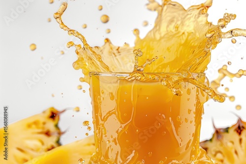 Clear Pixel Picture of Delicious Pineapple Juice Splash Isolated on a White Background
