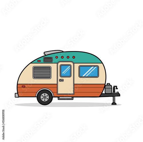 Vintage Camping Trailer Clipart – Retro RV Camper Vector Illustration for Outdoor Adventure Designs

