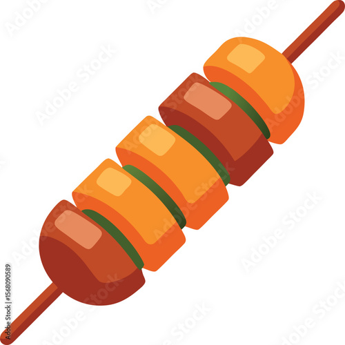 Delicious Skewer: A vibrant skewer of grilled food with a variety of colorful ingredients, offering a tempting look at fresh cuisine ready to be enjoyed.