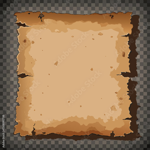 Vintage Parchment Paper: Aged parchment paper with rough, torn edges and rich texture, ready for any project.