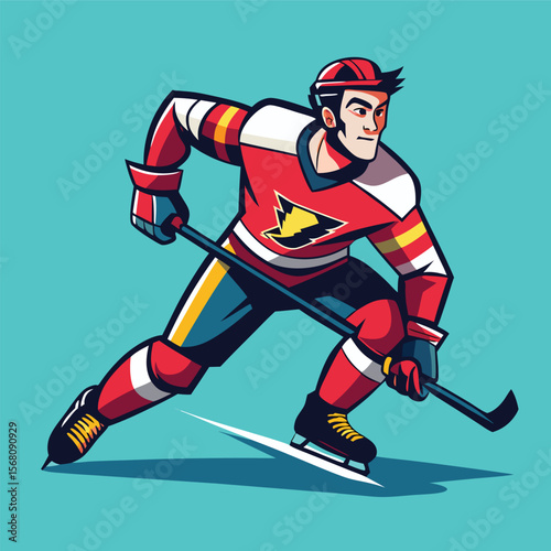 Ice Hockey Action: A dynamic illustration captures a skilled ice hockey player in full motion, showcasing the energy and excitement of the sport. The player expertly maneuvers across the ice.