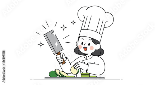 Skilled Chef Sharpens Cleaver and Prepares Fresh Ingredients for Delicious Meal Preparation