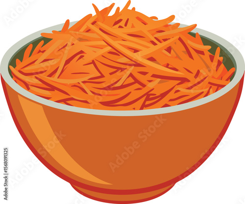 Grated Carrots in Bowl: A vibrant bowl brimming with freshly grated carrots, their bright orange hue promising a burst of flavor and nutrition.