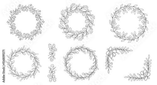 Collection of Decorative Circular and Corner Flourishes Abstract Floral Elements for Design Projects