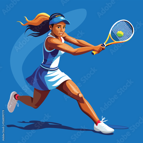 Tennis Player in Action: An athletic female tennis player in mid-swing, displaying strength and agility as she prepares to hit the ball during a thrilling tennis match.