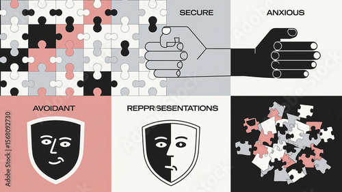 Emotional connection and attachment styles represented through puzzle pieces  
