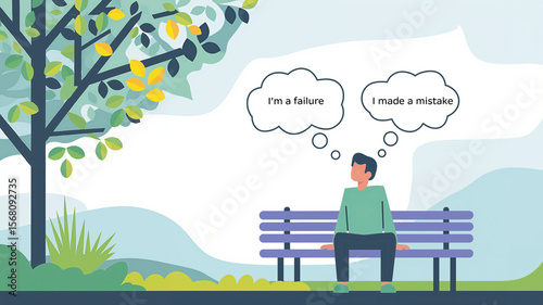 Man sitting on bench in park reflecting on mistakes and failures  
