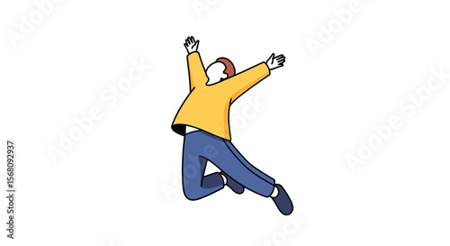 Energetic Person Levitating With Arms Raised in Jubilant Celebration Mood