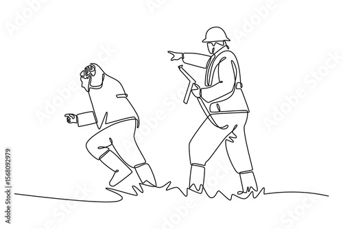 World war concept. Single line draw design. Vector graphic illustration