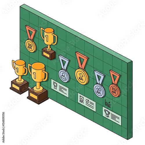 Awards and recognition board for employee or company achievements.