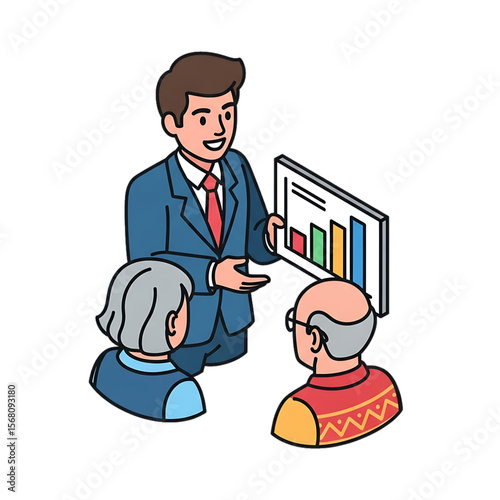 Business training session with charts and mentoring.