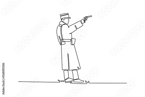 Germany army using weapon.  world war concept. Single line draw design. Vector graphic illustration