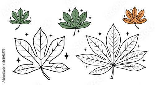 Nature's Artistry Detailed Leaf Illustrations with Decorative Sparkles and Organic Color Accents