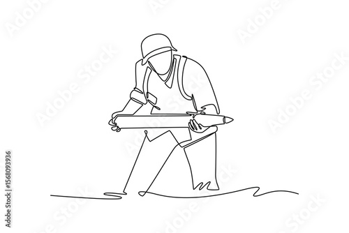 Prepare missiles. world war concept. Single line draw design. Vector graphic illustration