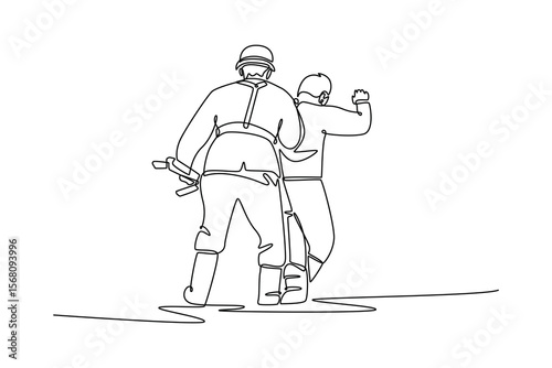 World war concept. Single line draw design. Vector graphic illustration