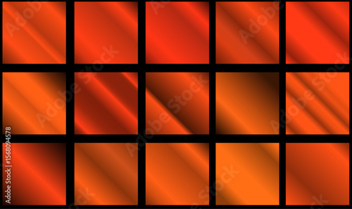 metallic foil texture. Orange bright gradient. Set of color swatches. Collection of high quality vector gradients. Shiny metallic background. Design elements.