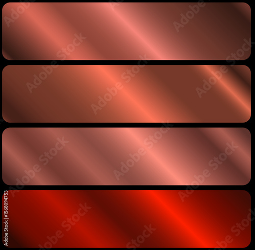 Metallic gradients with highlights. Orange metal gradient effects for the design of texts and bulletin boards, infographics. EPS 10 Vector