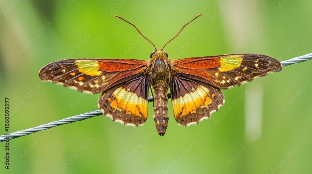 Naklejka premium Beautiful Tropical Butterfly Resting on a Wire