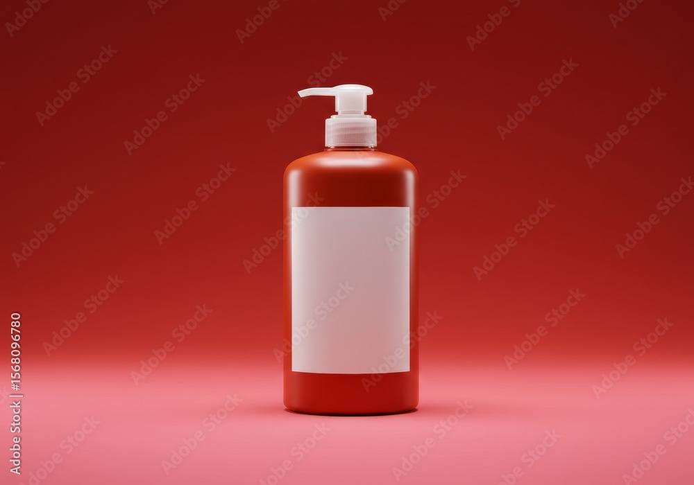 Modern Cosmetic Bottle in Orange with Pump Top on Soft Color Background