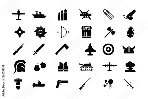 war icons flat simple icon black set illustration on white background 