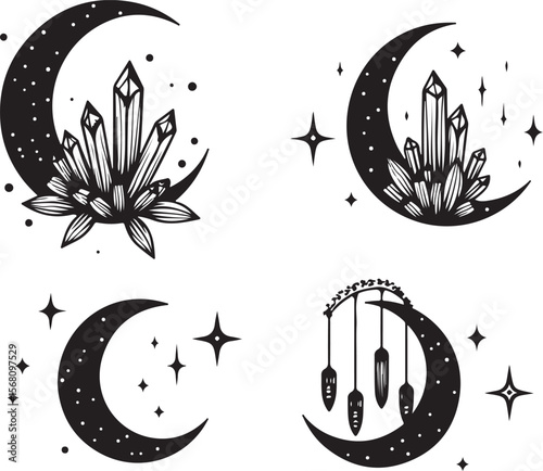 Mystic Moon & Crystal Dream vector Set vector bundle