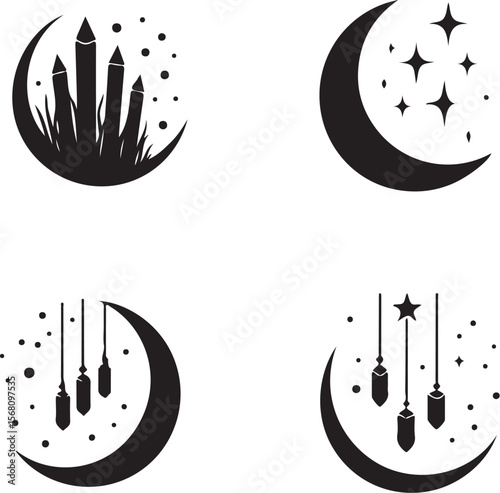 Mystic Moon & Crystal Dream vector Set vector bundle