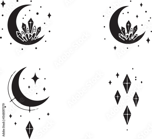 Mystic Moon & Crystal Dream vector Set vector bundle