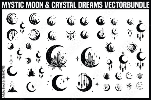 Mystic Moon & Crystal Dream vector Set vector bundle