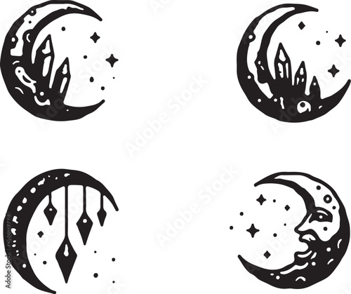 Mystic Moon & Crystal Dream vector Set vector bundle