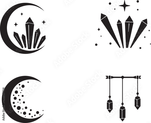 Mystic Moon & Crystal Dream vector Set vector bundle
