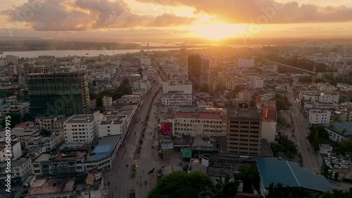 Golden Sunset Over Mombasa, Kenya – 4K Aerial Cityscape